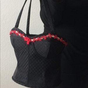 Vintage Black & Red Bodice Handbag